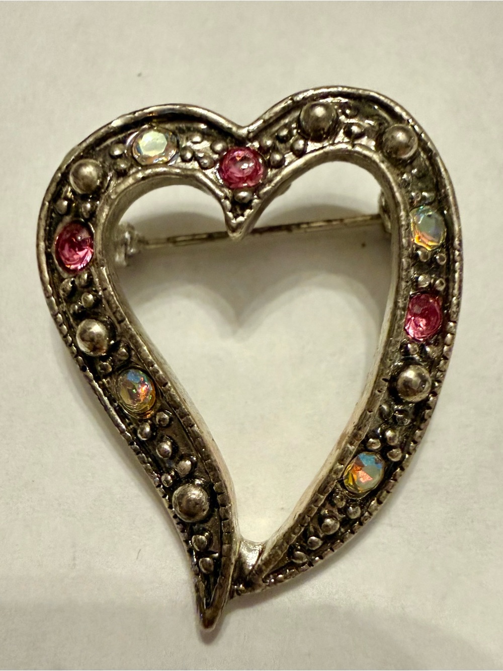 MCM Stamped AAi Heart-Shaped Brooch Aurora Crystal Accents